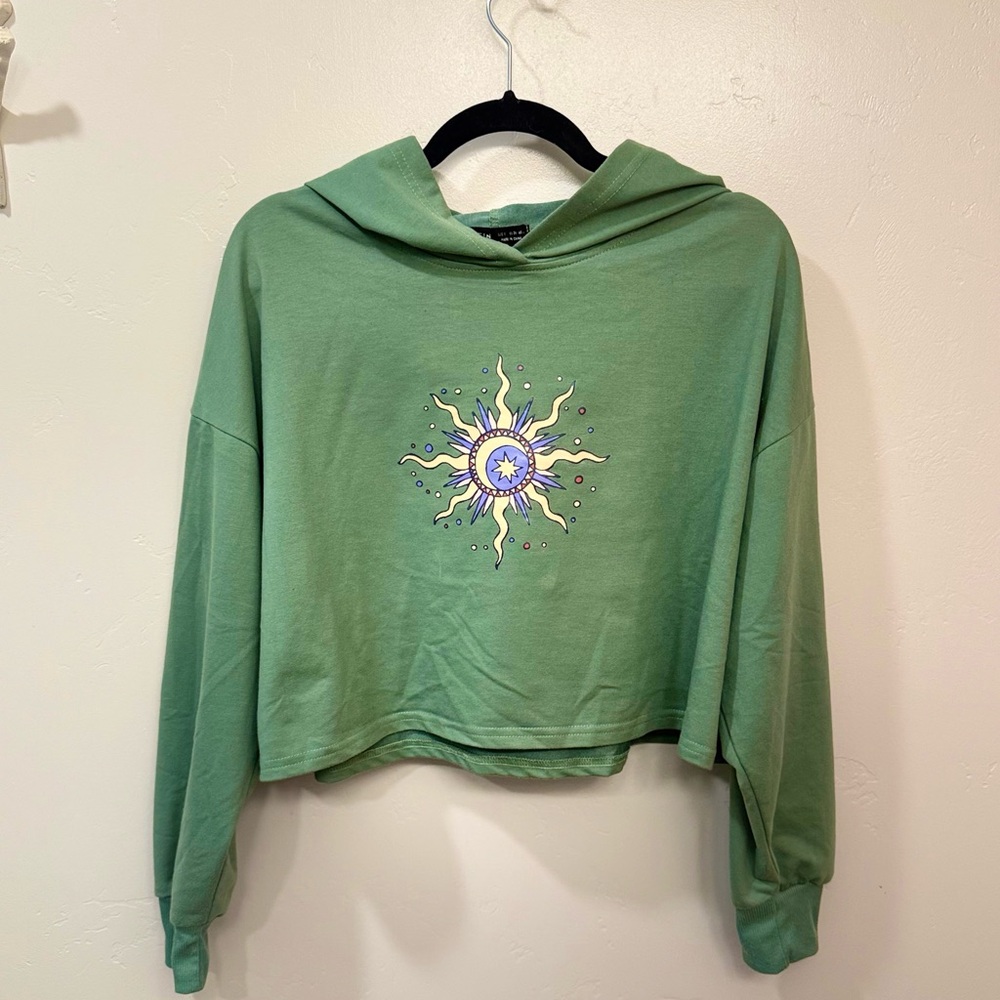 Green Hoodie with Sun Graphic